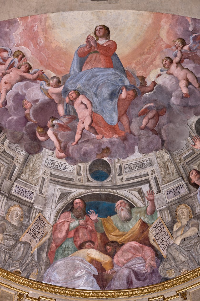 Génova, Duomo (Catedral de São Lourenço), no interior, a Capela Lercari ou a Capela do Santíssimo Sacramento (abside norte), abside: "Assunção da Virgem", afresco de Giovanni Battista Castello conhecido como Bergamasco de Giovanni Battista Castello