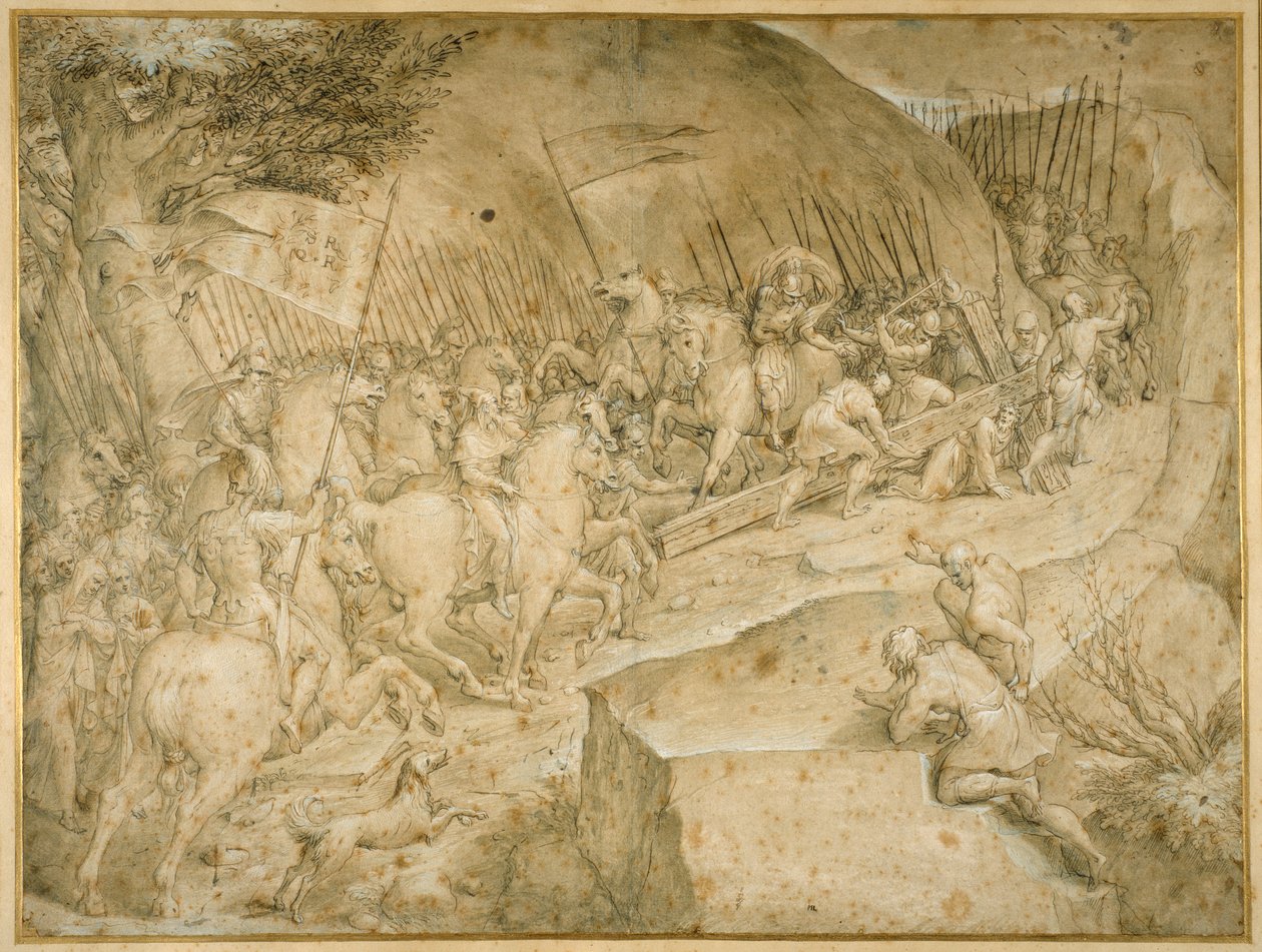 The Road to Calvary (caneta e tinta castanha com lavagem castanha) de Giovanni Battista  Castello