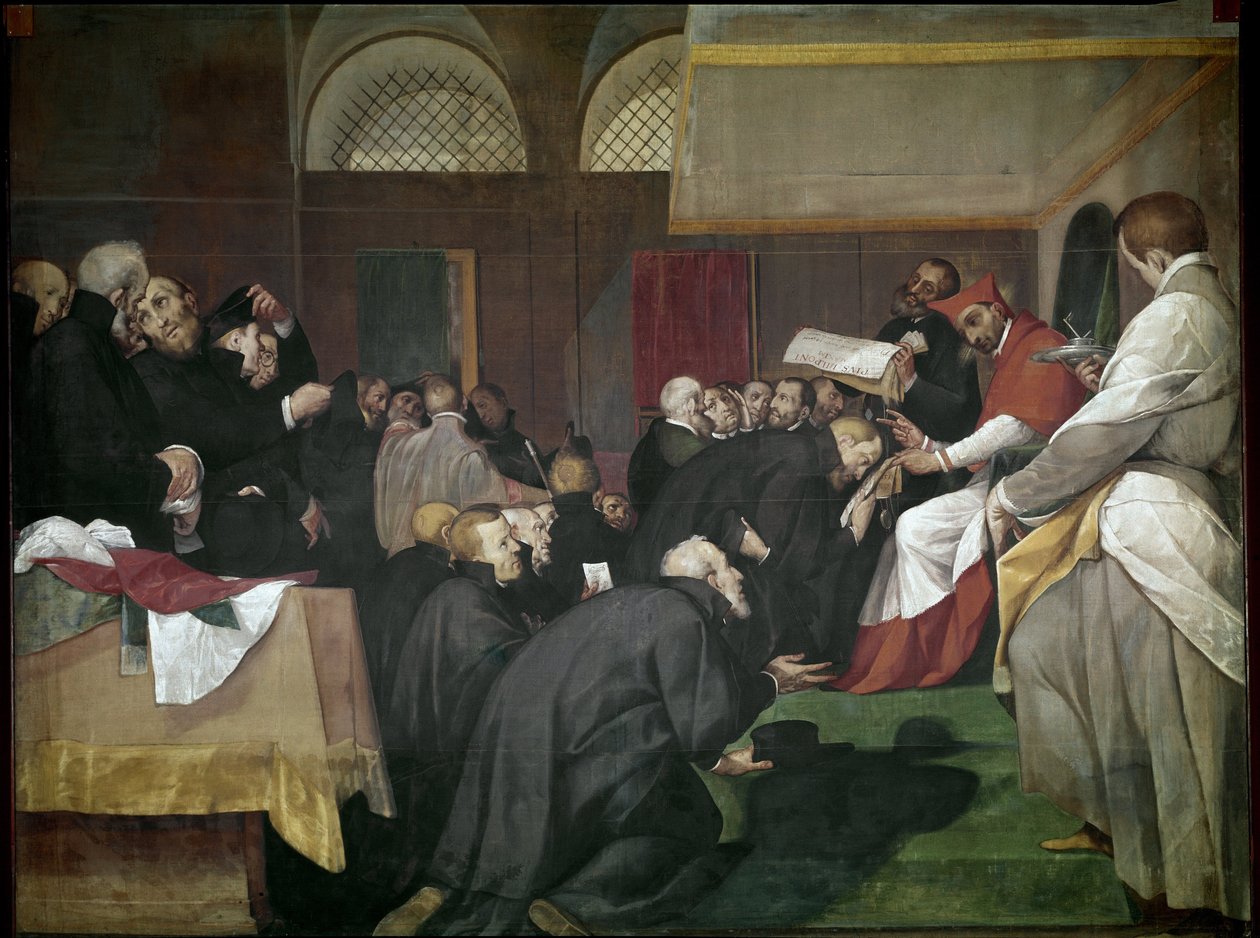 Quadroni de San Carlo: episódio da vida de São Carlos Borromeo (1538-1584): o santo fundou o Colégio dos Jesuítas, Barnabitas e Teatinos (Quadroni de São Carlos: vida e milagres de São Carlos Borromeo: São Carlos fundador dos Jesuítas, teatinos e de Giovanni Battista  Crespi