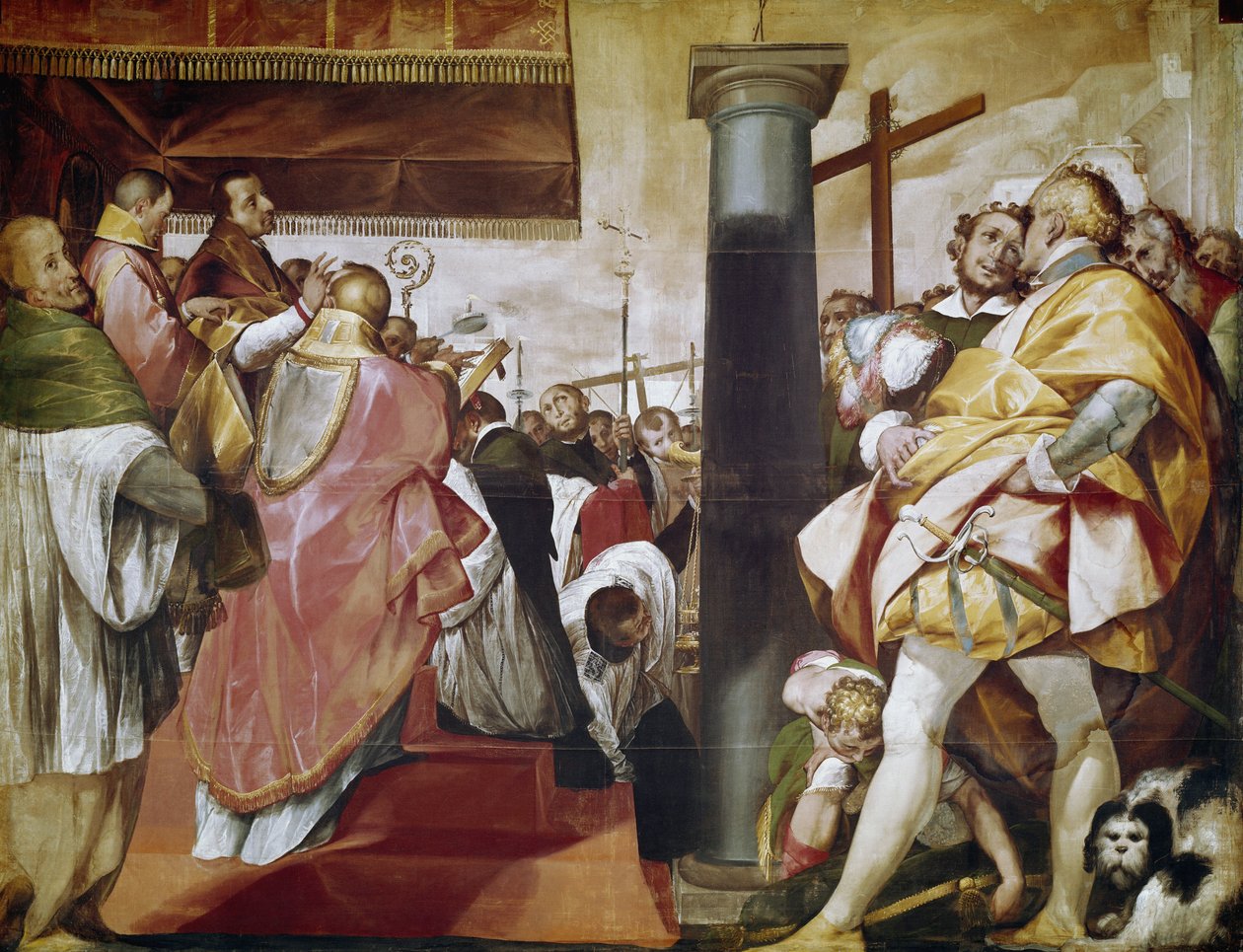 Quadroni de San Carlo: episódio da vida de São Carlos Borromeo (1538-1584): erecção da cruz em Milão (Quadroni de São Carlos: vida e milagres de São Carlos Borromeo: erecção da cruz em Milão) Pintura de Cerano (Giovan Battista Crespi) (156 de Giovanni Battista  Crespi