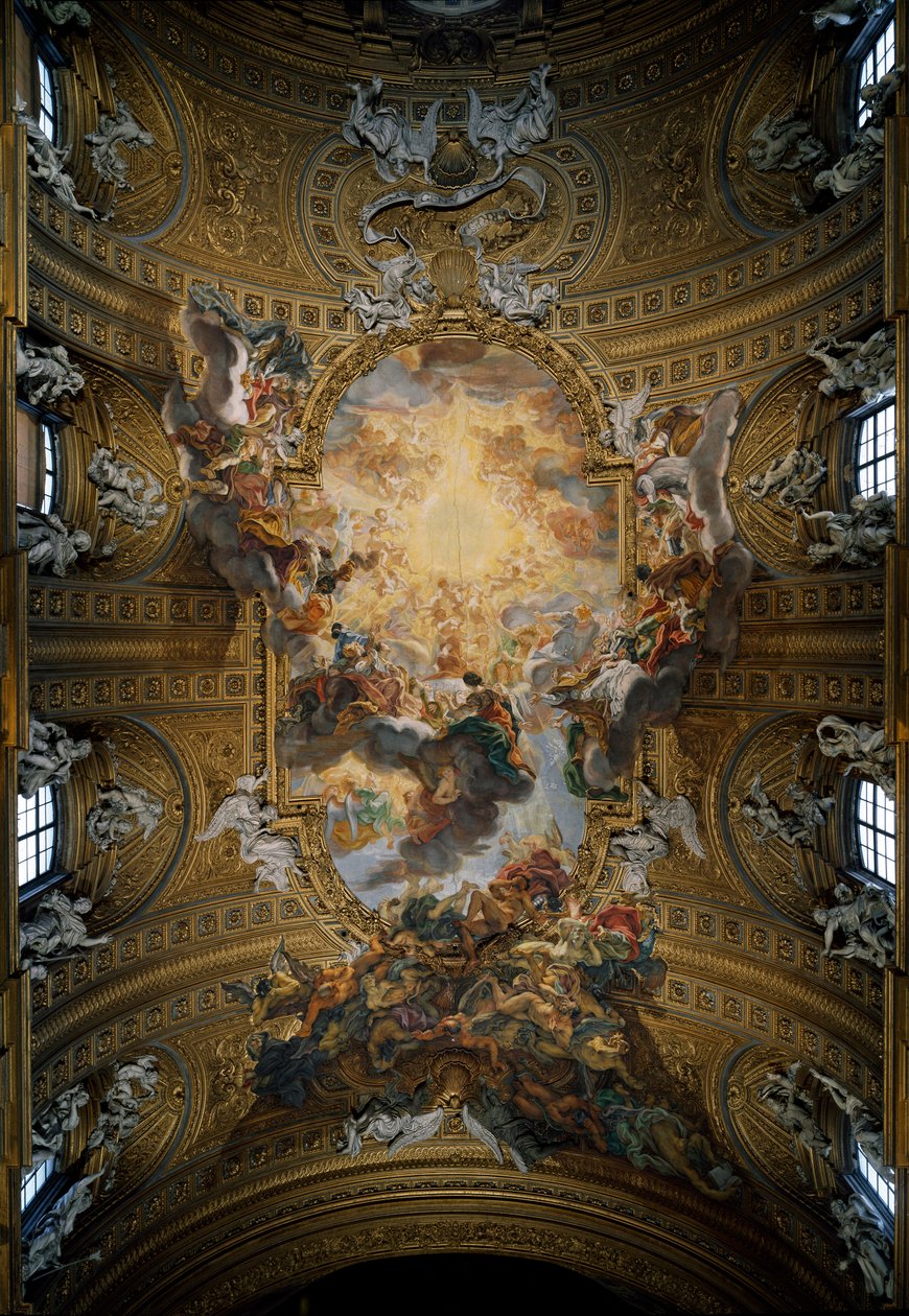 O Triunfo do Santo Nome de Jesus Fresco da Nave por Giovan Battista Gaulli Baciccia (1639-1709) Roma, Chiesa del Gesu (Igreja do Gesu ou Igreja do Santo Nome de Jesus) Itália de Giovanni Battista  Gaulli