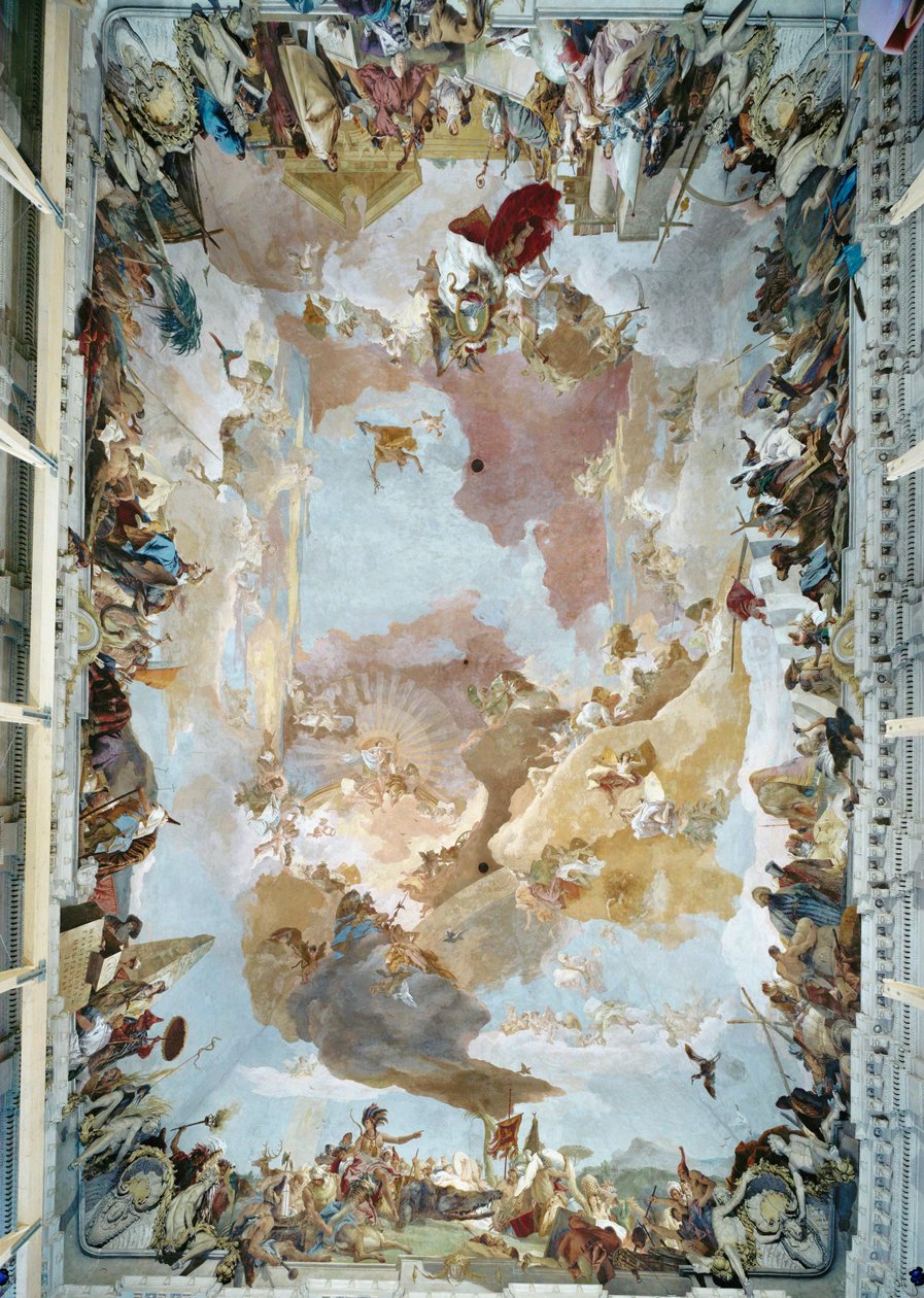 Fresco do teto da escadaria da residência episcopal de Wuerzburg ... (fresco) de Giovanni Battista (1696 1770) Tiepolo