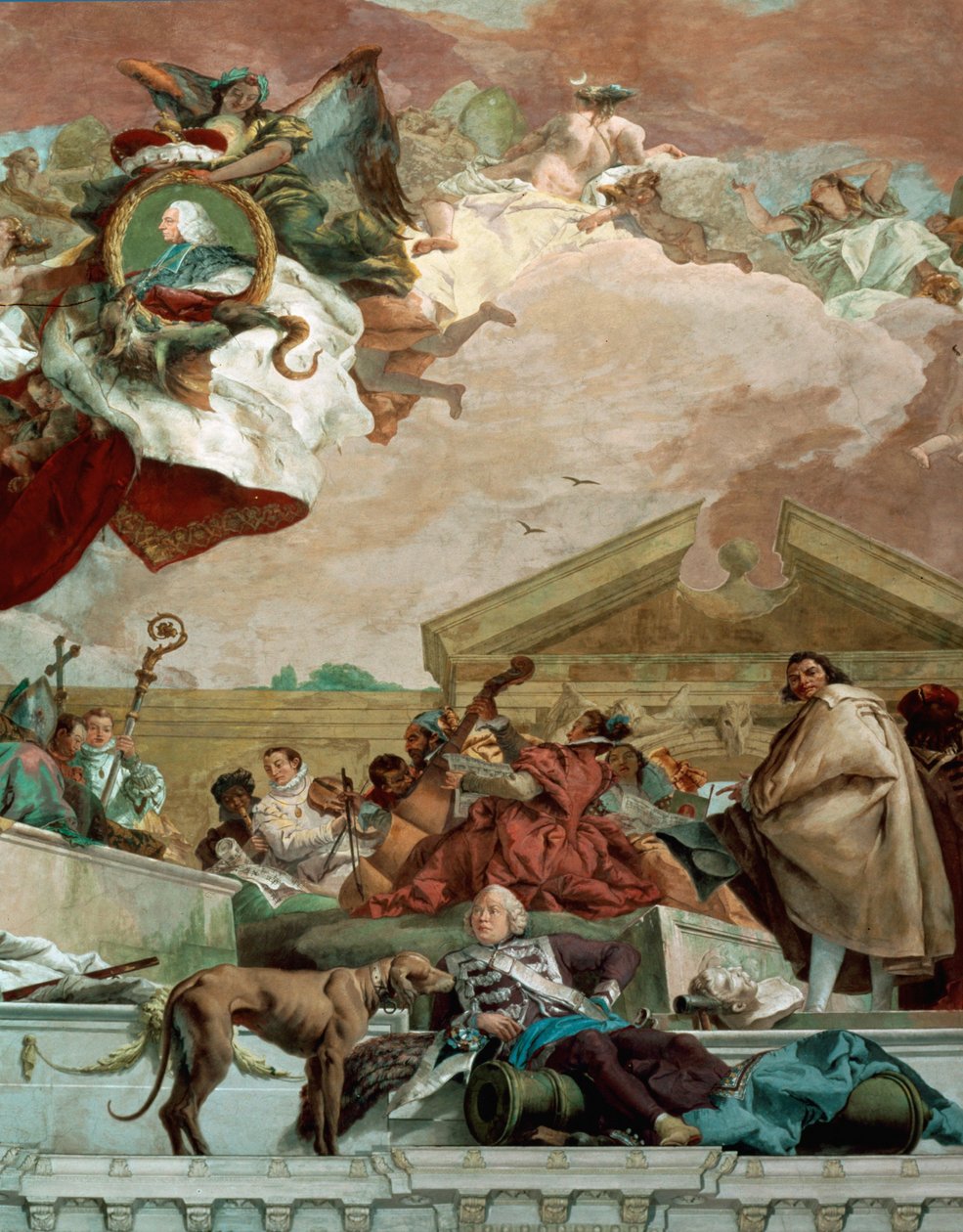 Fresco da escadaria da residência de Wuerzburg mostra o arquiteto Balthasar Neumann e um canhão (fresco) de Giovanni Battista (1696 1770) Tiepolo