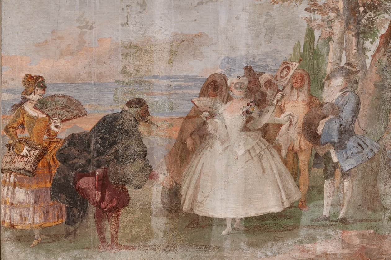 Alojamento dos convidados, a Sala das Cenas de Carnaval: "Pantalone e Columbina", uma cena com máscaras de Giovanni Battista Tiepolo