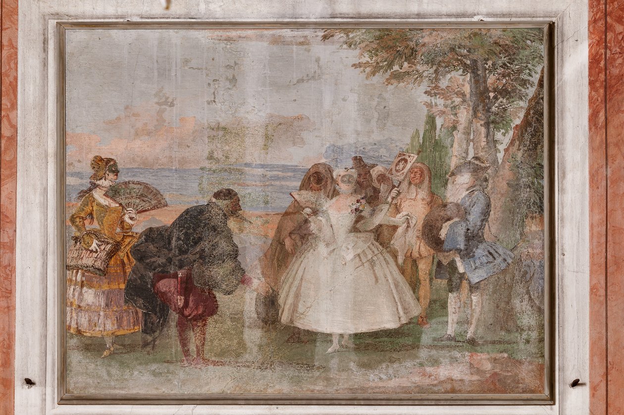 Alojamento dos convidados, a Sala das Cenas de Carnaval: "Pantalone e Columbina", uma cena com máscaras de Giovanni Battista Tiepolo