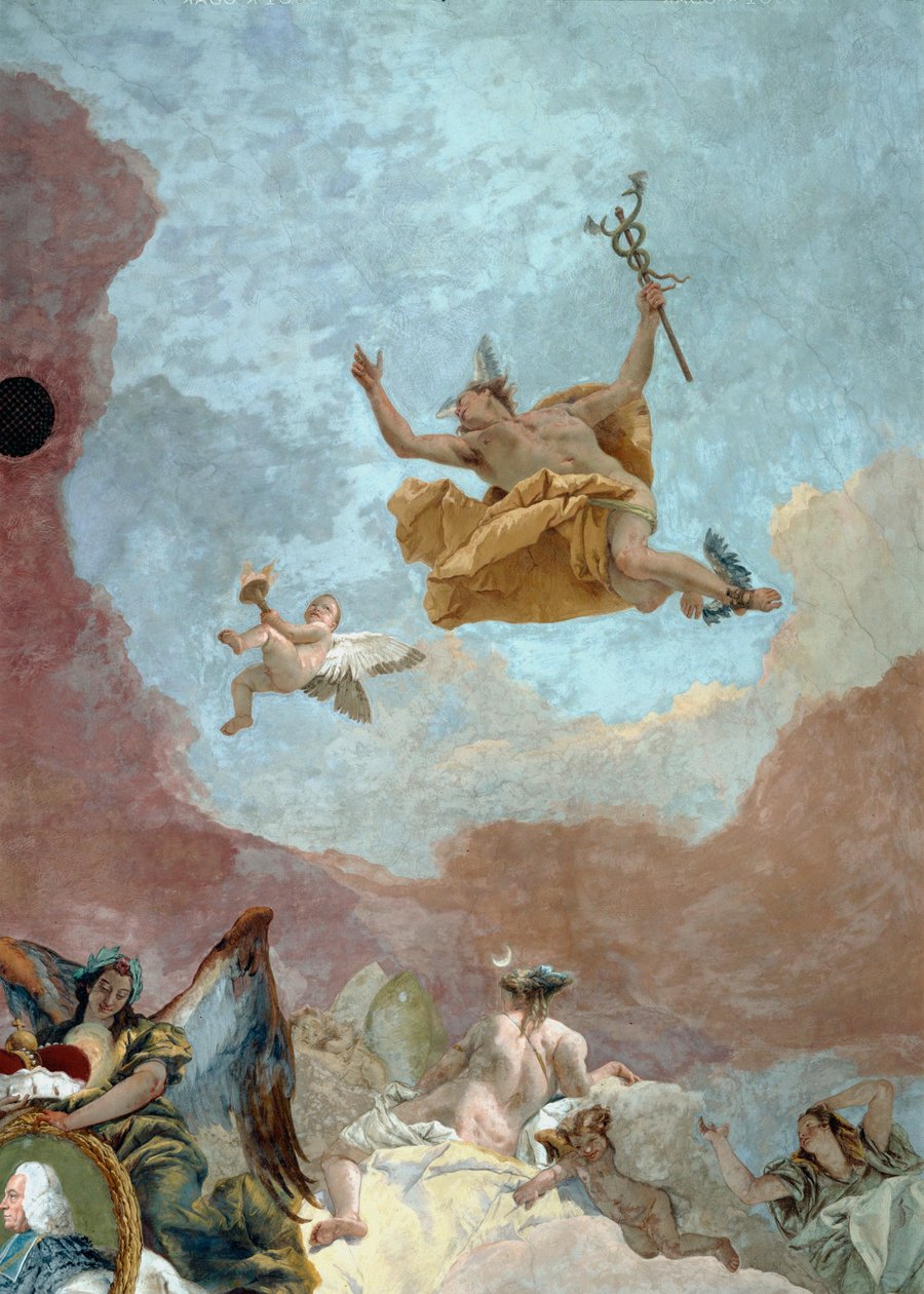 Mercúrio, mensageiro dos deuses ... (fresco) de Giovanni Battista (1696 1770) Tiepolo