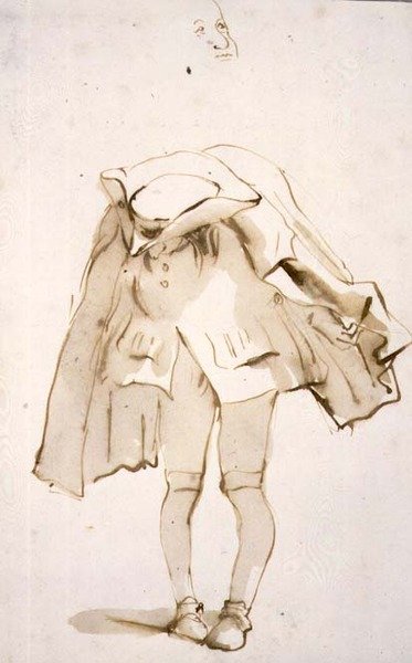 PD.129-1961 Caricatura de um homem com a cabeça dobrada, possivelmente um corcunda (caneta e tinta e lavagem) de Giovanni Battista Tiepolo