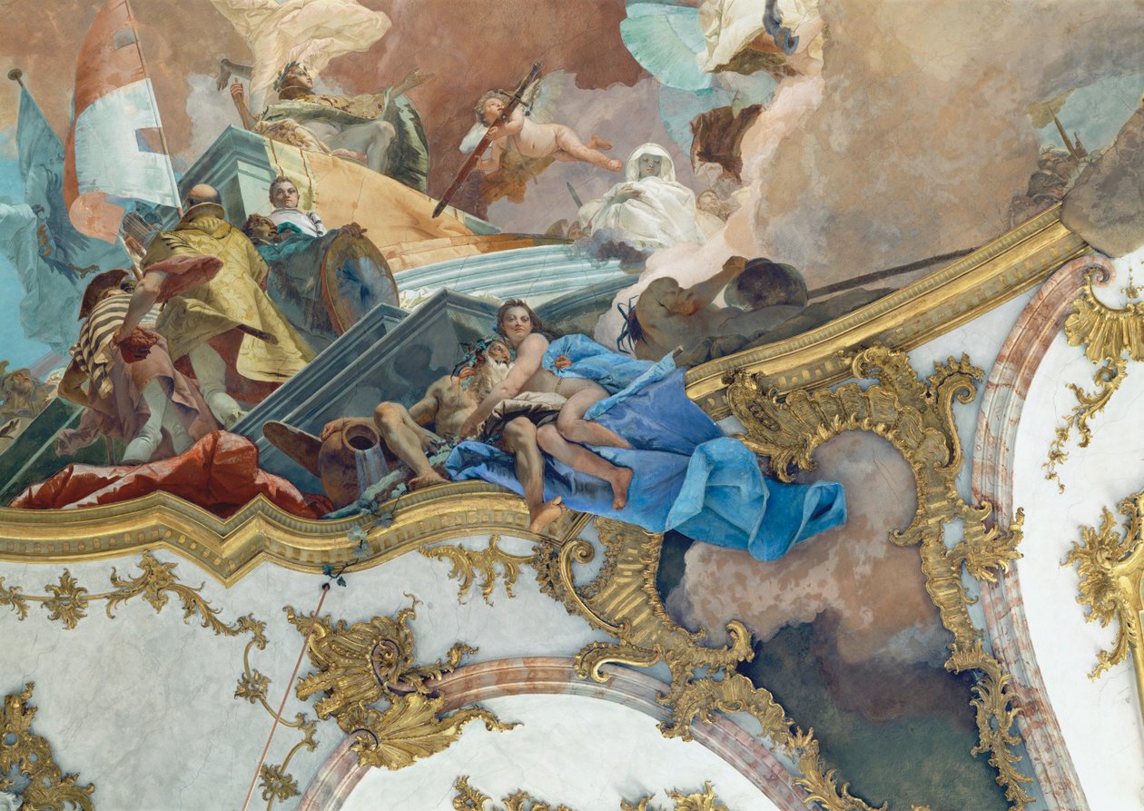 Pintura no teto do Kaisersaal, a sala do imperador, Wuerzburg, residência episcopal ... de Giovanni Battista (1696 1770) Tiepolo