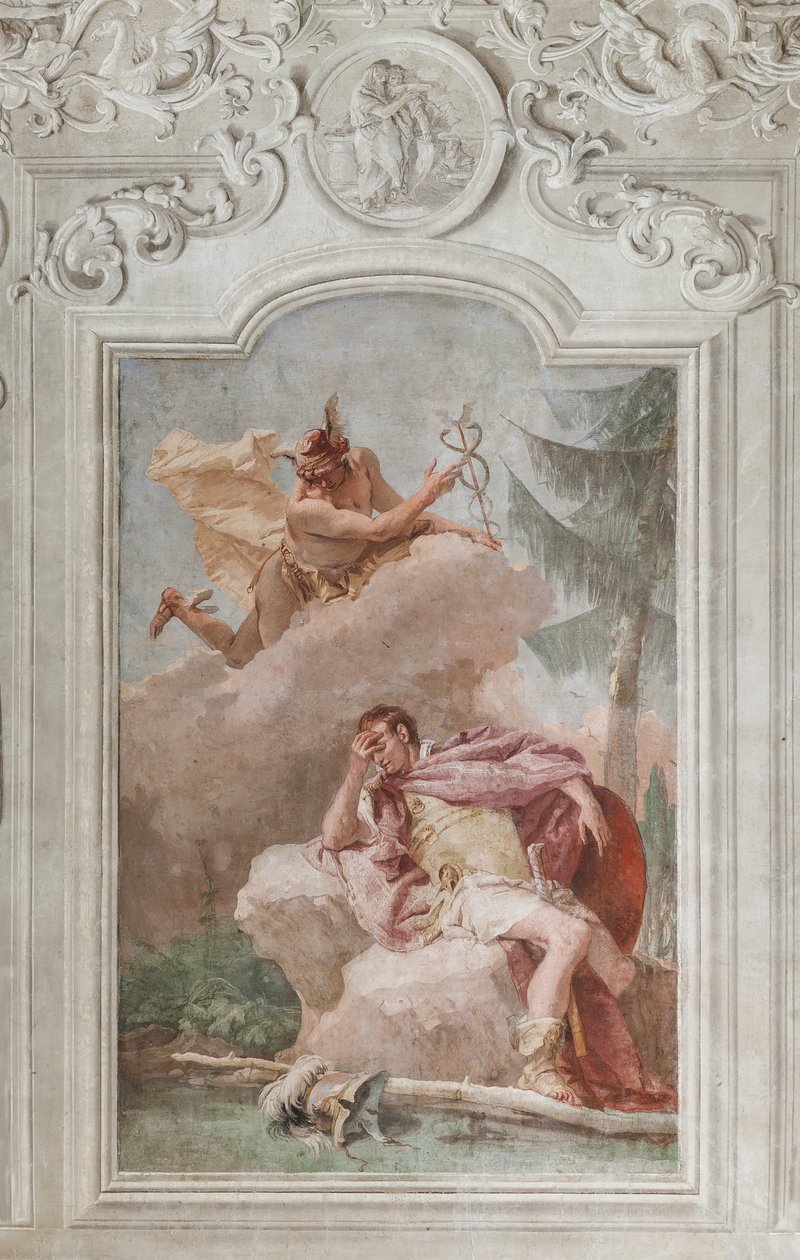 Palazzina (Pequeno Edifício), a terceira sala ou sala da Eneida: "Enéias sonha com Mercúrio que ordena que ele saia" de Giovanni Battista Tiepolo