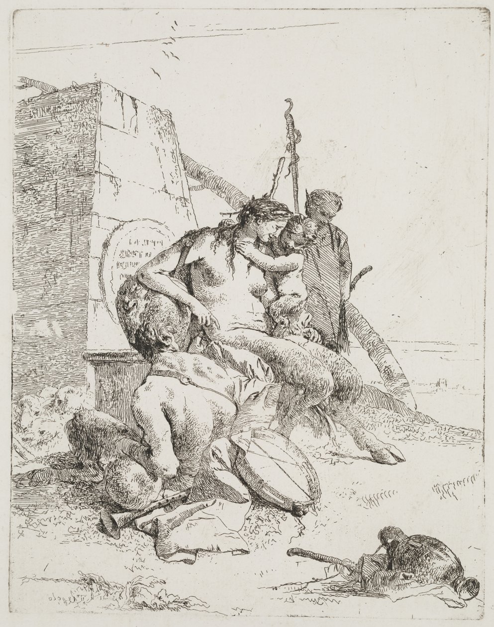 Família Sátiro com o Obelisco, Veneza, c.1765 (gravura) de Giovanni Battista Tiepolo