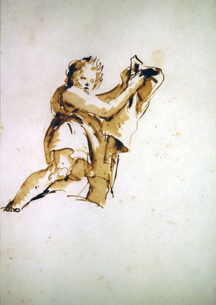 Estudo de um jovem segurando um manto (caneta e tinta marrom e lavagem em papel) de Giovanni Battista Tiepolo