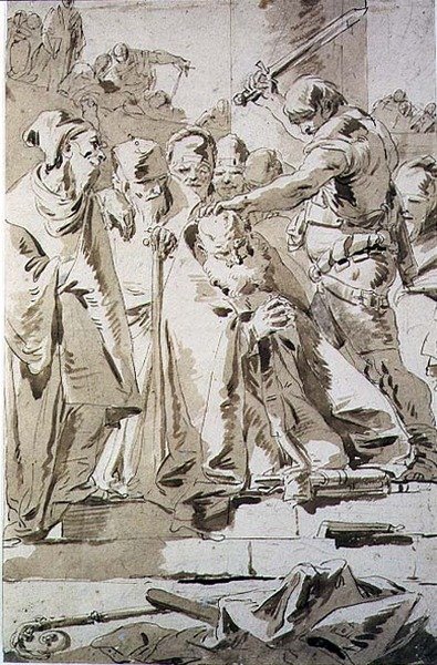 A Decapitação de um Bispo (caneta e tinta sobre papel) de Giovanni Battista Tiepolo
