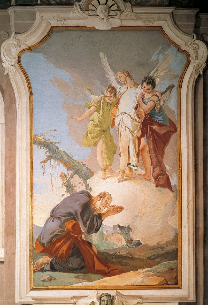 Abraão e anjos, de Giovanni Battista Tiepolo (1696-1770), afresco, Palácio Patriarcal, Guest Hall, Udine de Giovanni Battista Tiepolo