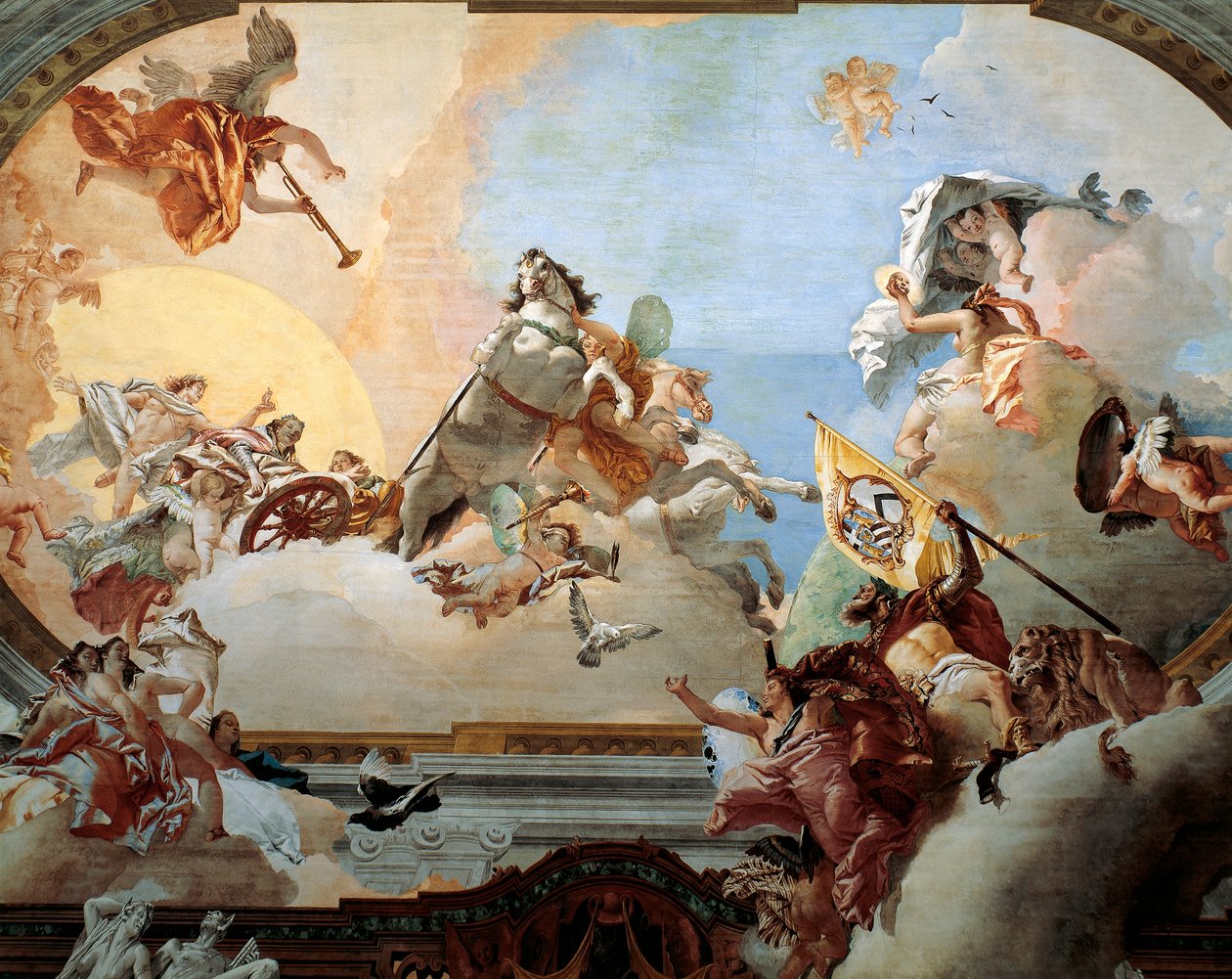 Alegoria criada para o casamento de Lodovico Rezzonico e da nobre veneziana Faustina Savorgnan em 1758, por Giambattista Tiepolo (1696-1770), fresco, Ca 