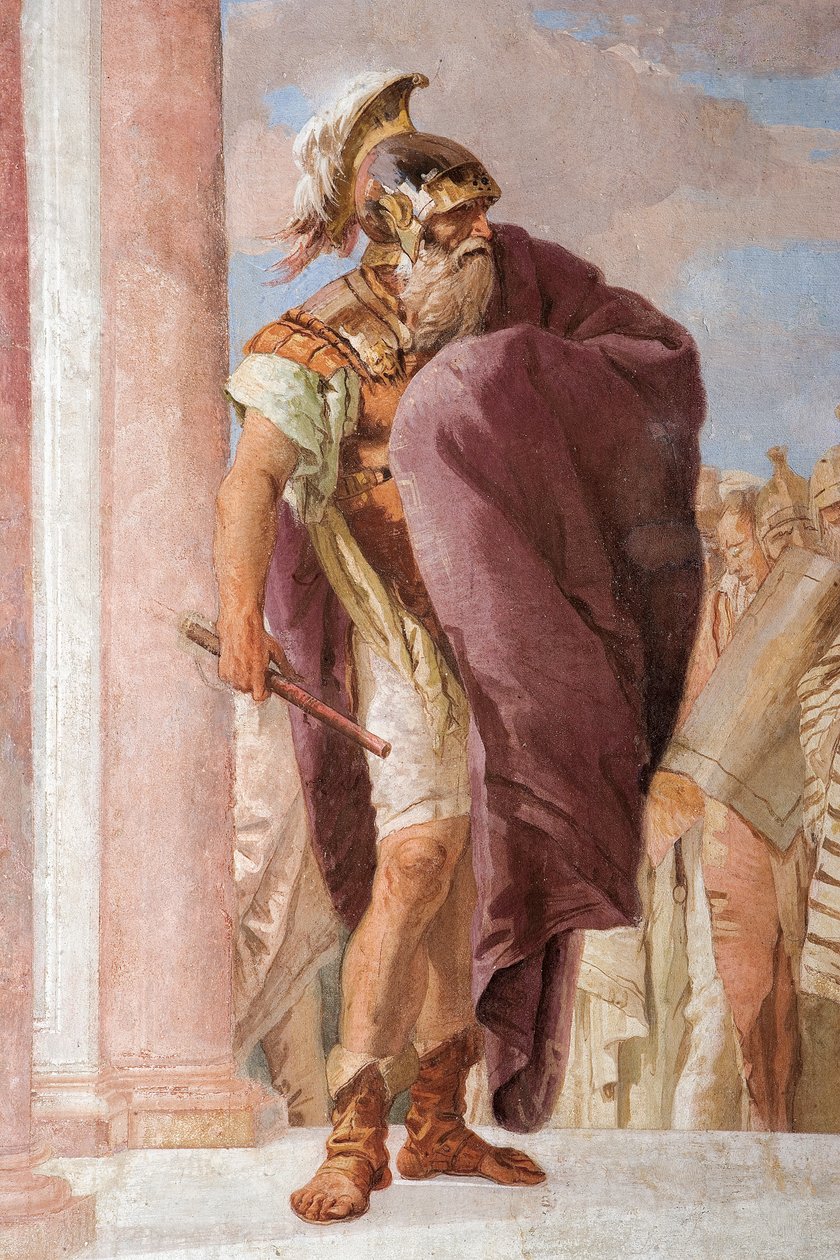 Detalhe de Agamémnon, de Minerva Restraining Achilles de Killing Agamémnon, do Quarto da Ilíada na Palazzina de Giovanni Battista Tiepolo