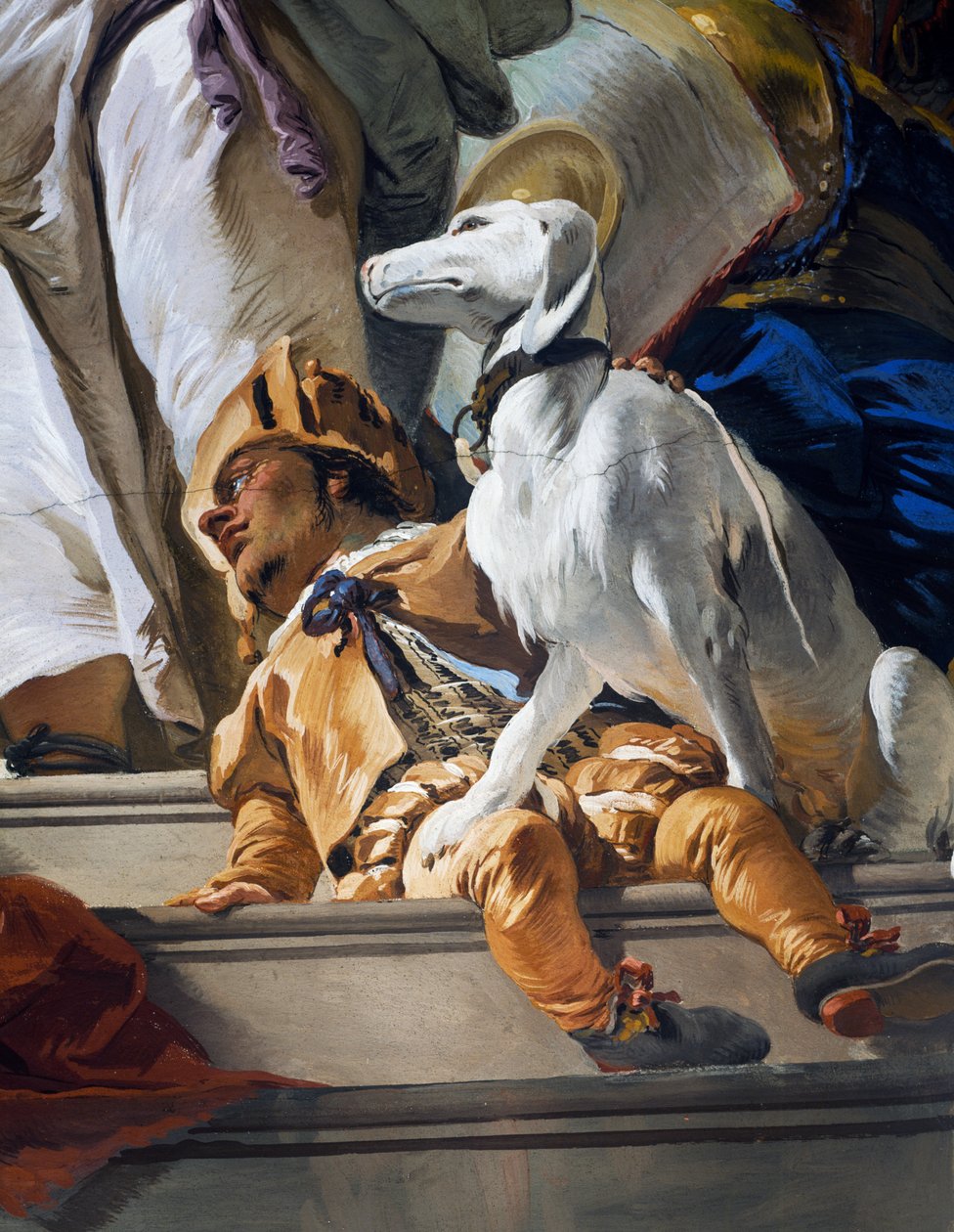 Anão e cão, detalhe do julgamento de Salomão de Giovanni Battista Tiepolo