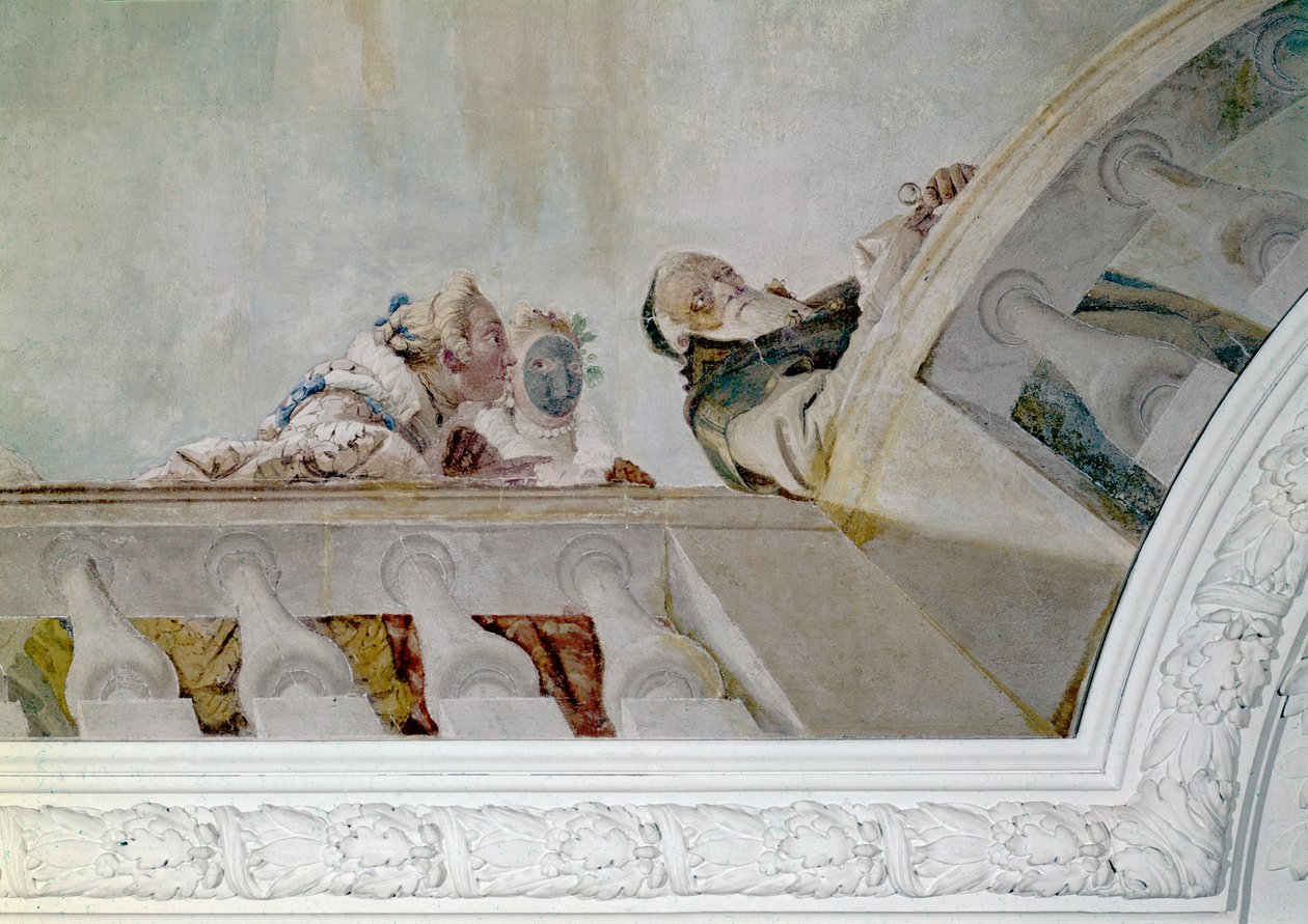 Fama anuncia aos habitantes da vila a chegada de Henrique III, detalhe, c. 1750 (fresco montado sobre tela) de Giovanni Battista Tiepolo