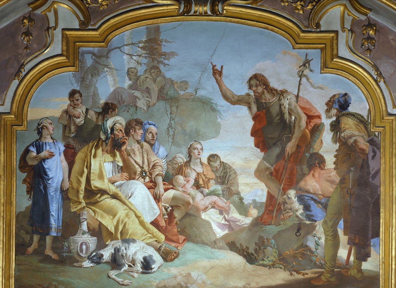 Itália, Bergamo, Capela Colleoni, São João Batista pregando à multidão de Giovanni Battista Tiepolo