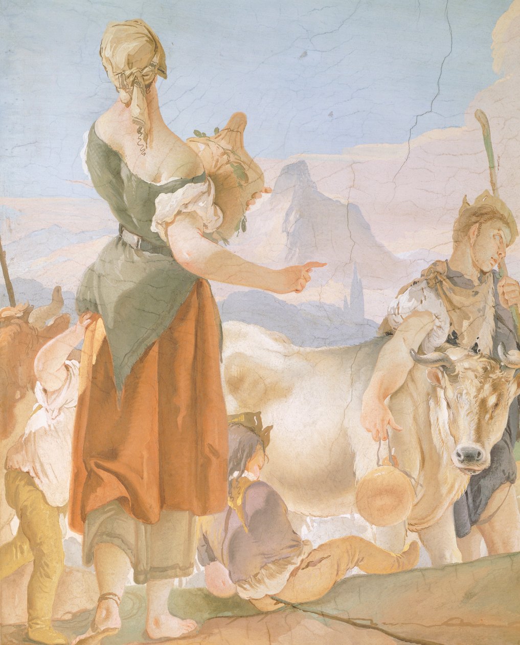 Rachel escondendo ídolos, por Giambattista Tiepolo (1696-1770), afresco, Detalhe, Palácio do Arcebispo em Udine de Giovanni Battista Tiepolo