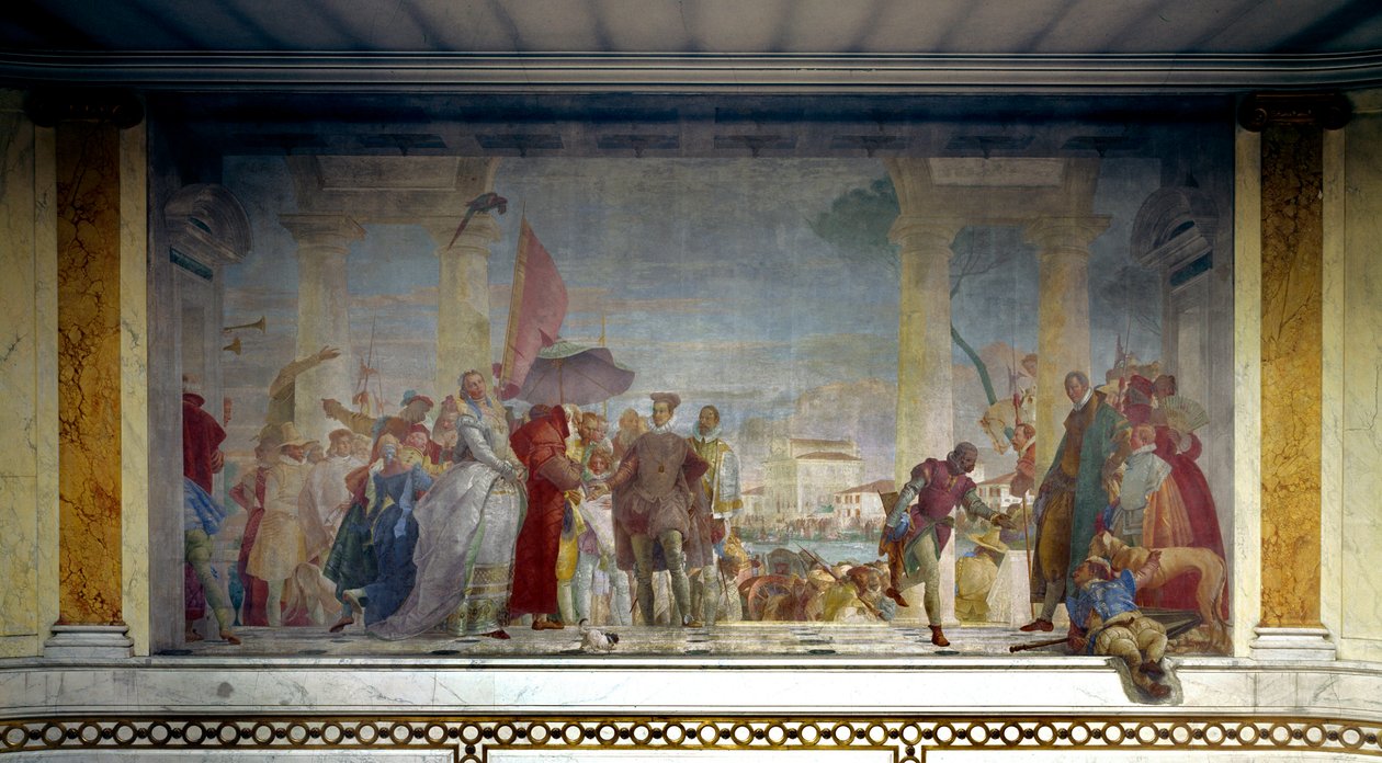 O Rei da França Henrique III (1551-1589) recebido em Veneza por Federico Contarini em 1574, na entrada da vila de Mira. Pintura de Giovanni Tiepolo (1696-1770) de Giovanni Battista Tiepolo