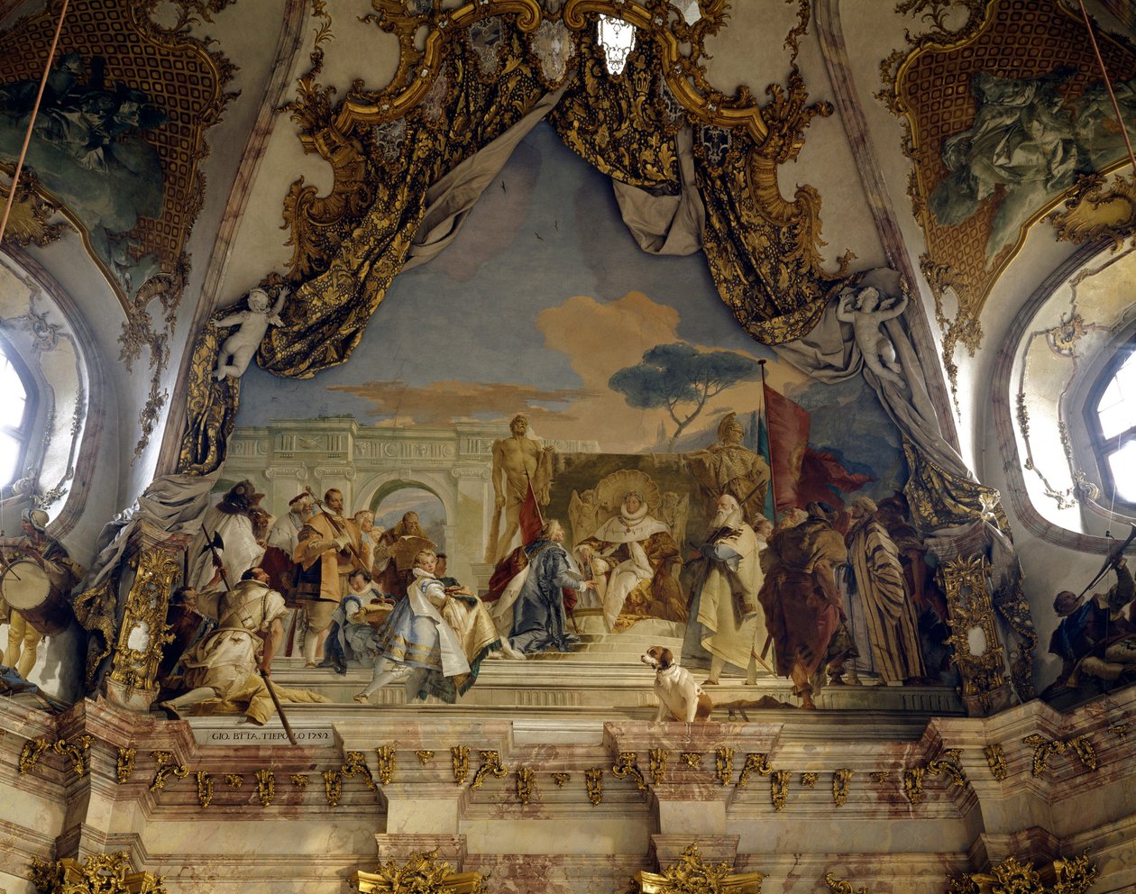 A investidura do Eveque Aroldo por Frederic I de Hohenstaufen (1122-1190), por Frederic Barberousse, Rei da Alemanha e Imperador Germânico Fresco, por Giovanni Battista (Giambattista) Tiepolo (1696-1770). Palácio de Wurzburg (Würzburg) Alemanha do século X de Giovanni Battista Tiepolo