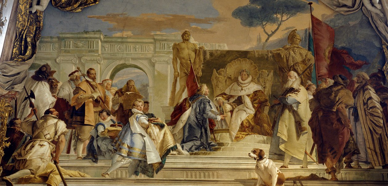 A investidura do Eveque Aroldo por Frederic I de Hohenstaufen (1122-1190), por Frederic Barberousse, Rei da Alemanha e Imperador Germânico Fresco, por Giovanni Battista (Giambattista) Tiepolo (1696-1770). Palácio de Wurzburg (Würzburg) Alemanha do século X de Giovanni Battista Tiepolo