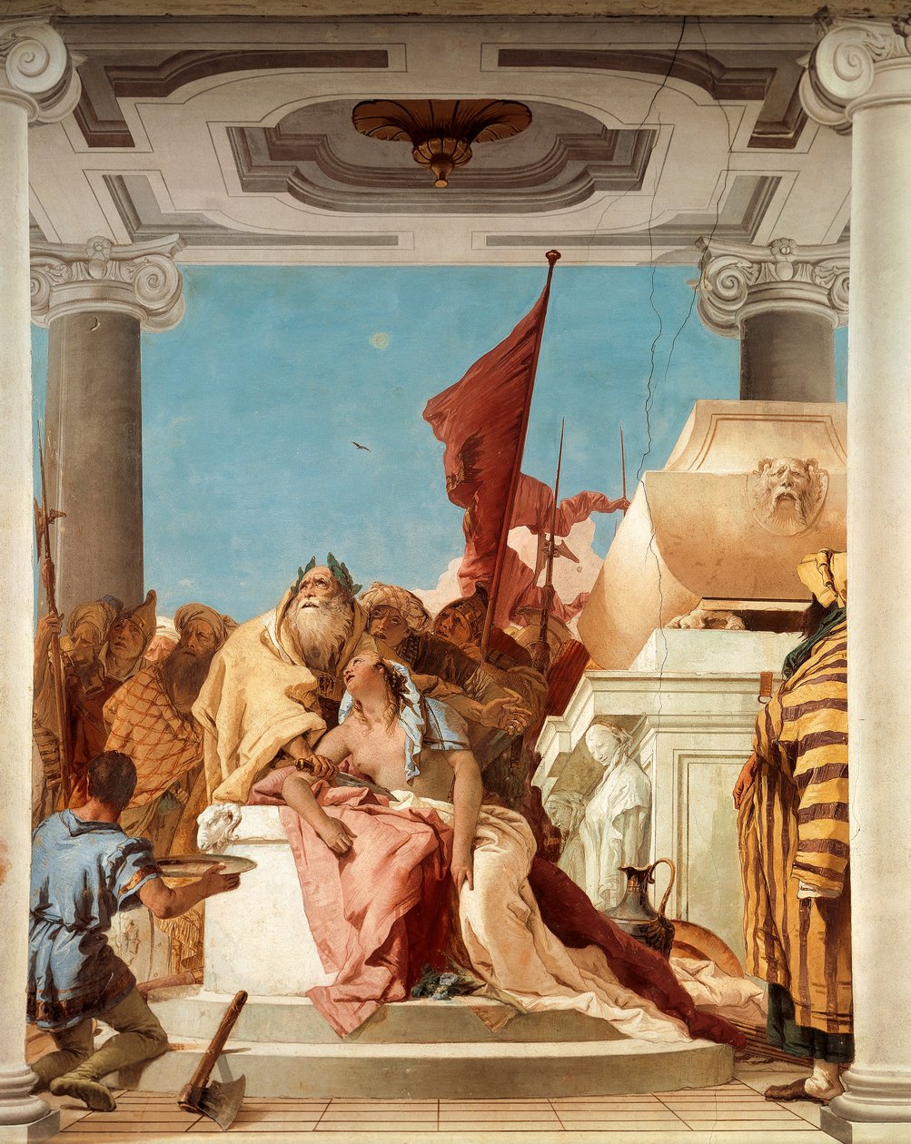 O sacrifício de Ifigênia, por Giambattista Tiepolo (1696-1770), afresco, detalhe, Salão da Ifigênia, Villa Valmarana 