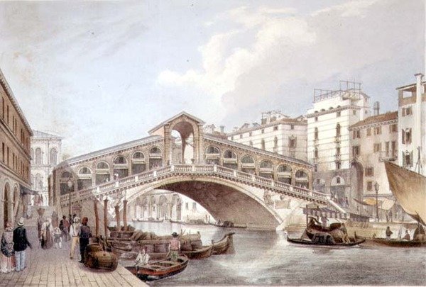 A Ponte di Rialto, Veneza, gravada por Lefevre (litho) de Giovanni Battista (after) Cecchini