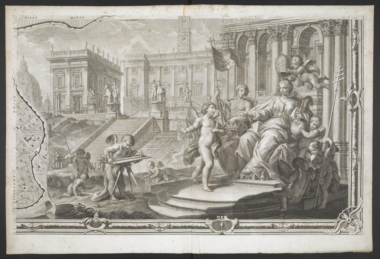 Uma figura feminina sendo coroada, do Novo Plano de Roma, trazida à luz por G. Nolli de Giovanni Battista (after) Nolli