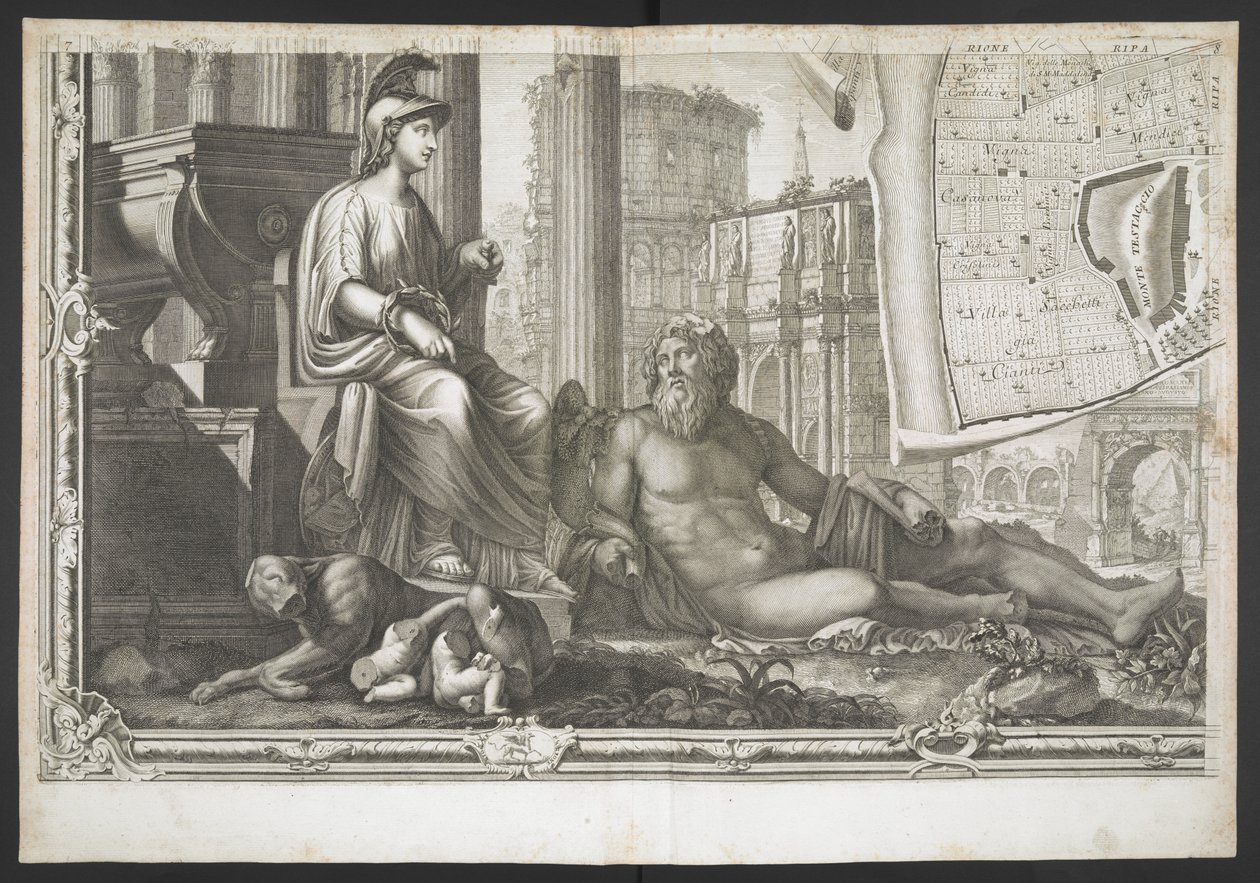 Figuras e esculturas, de Nuova Pianta di Roma, dadas à luz por G. Nolli de Giovanni Battista (after) Nolli