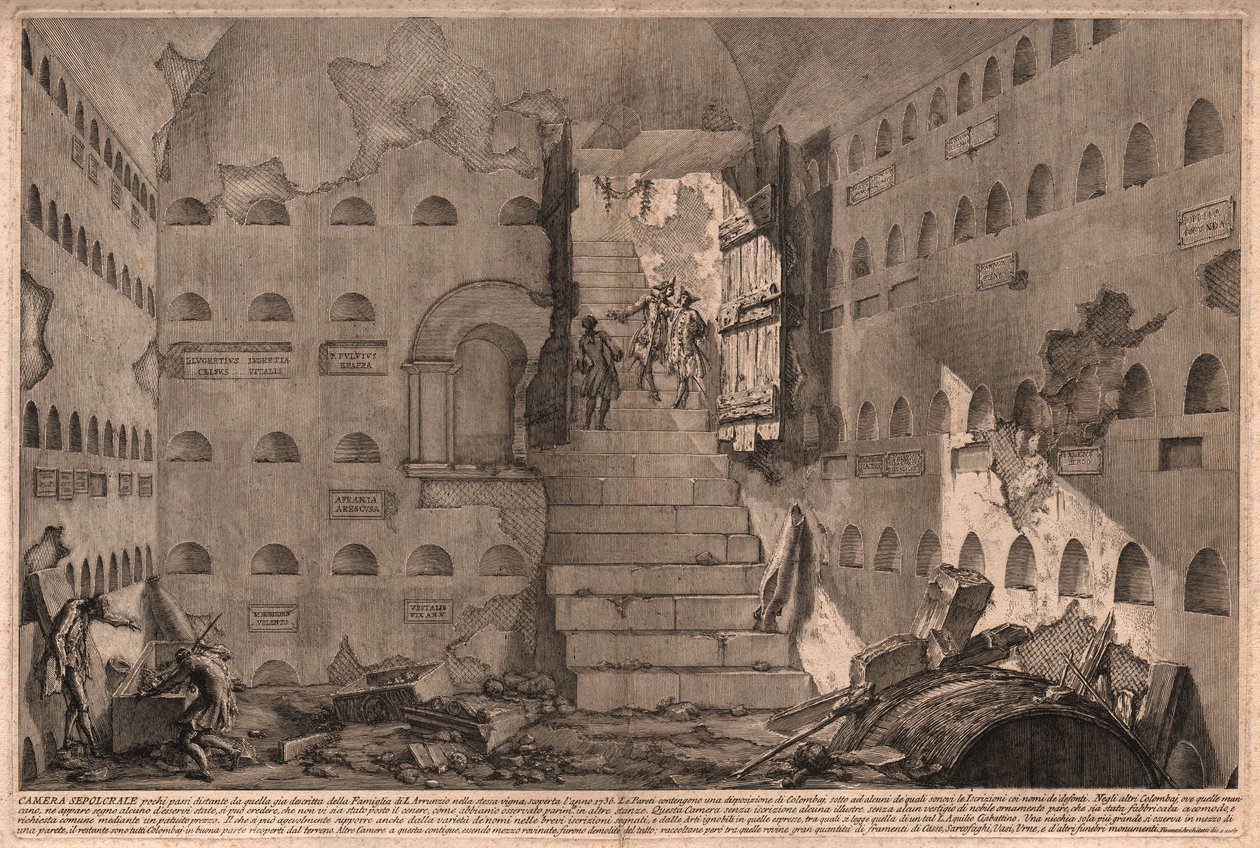 Vista de uma antiga descoberta da câmara sepulcral em 1736 perto de Roma, Itália (gravura) de Giovanni Battista (after) Piranesi