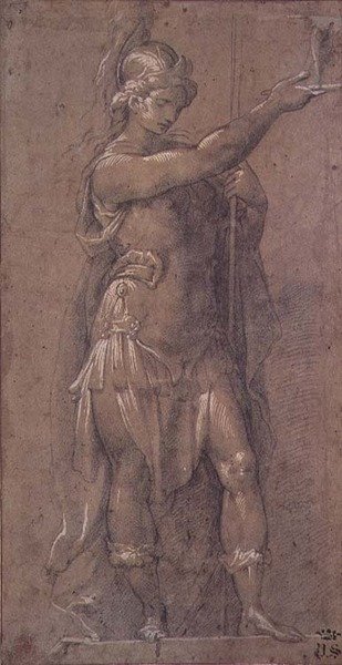 Minerva, c.1605-09 (giz preto aumentado com branco sobre papel) de Giovanni Battista 1567 1633 Crespi
