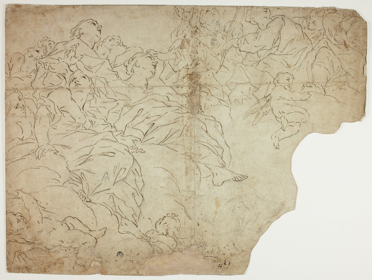 Santos, ou figuras alegóricas e putti sobre as nuvens de Giovanni Battista Beinaschi