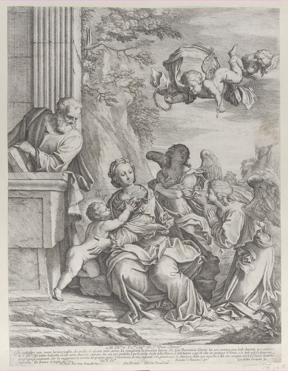 A Sagrada Família com anjos à direita e acima, 1652. de Giovanni Battista Beinaschi