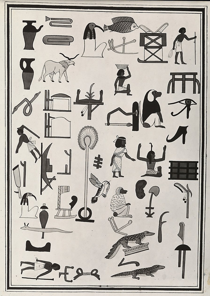Desenhos das decorações do interior do túmulo do Faraó Psammético I, reproduzido em 1817 por Giovanni Battista Belzoni, alojado no Museu Britânico, Londres de Giovanni Battista Belzoni