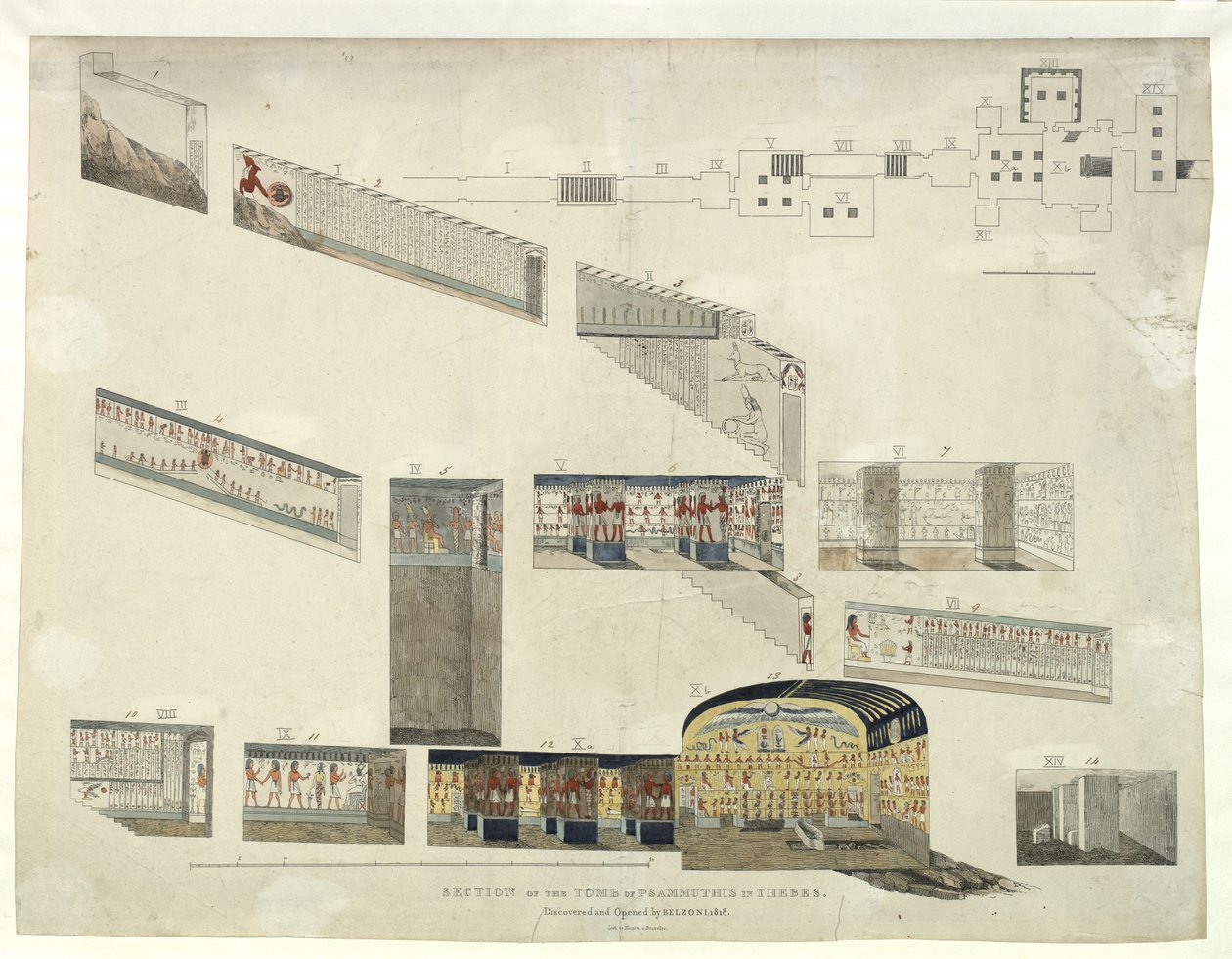Seção da tumba de Psammuthis em Tebas, descoberta e aberta por Belzoni em 1818 de Giovanni Battista Belzoni