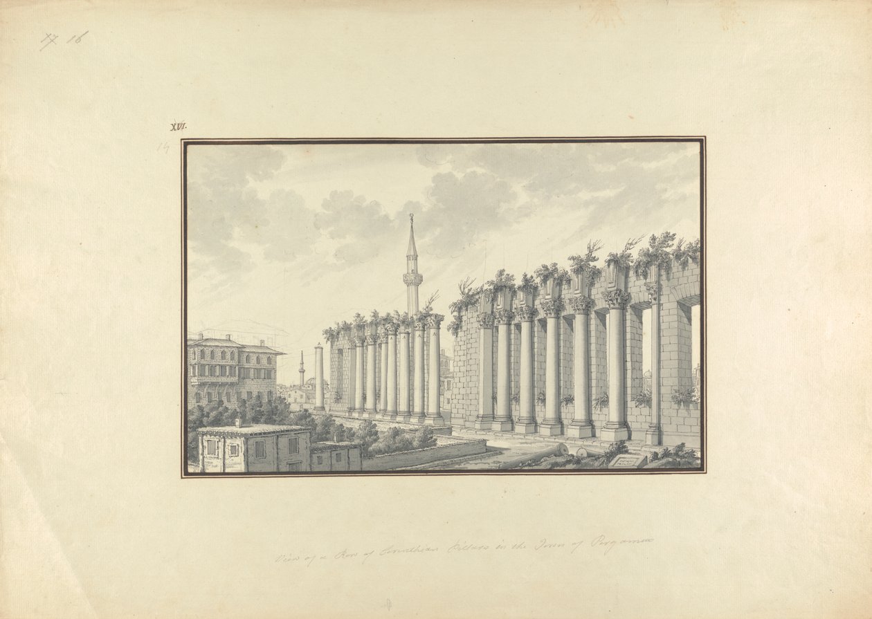 Vista das Ruínas do Asclepium em Pergamon de Giovanni Battista Borra