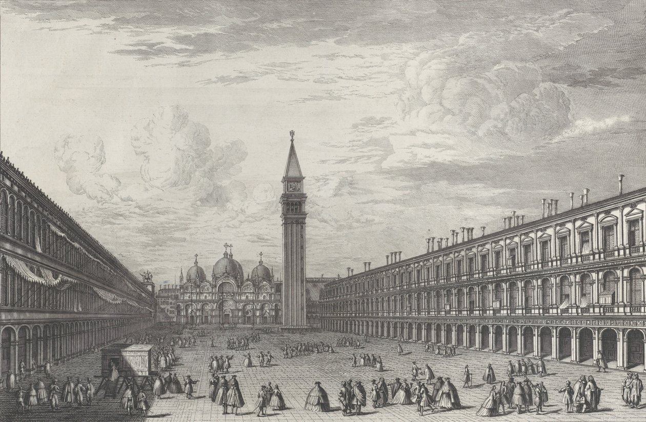 Piazza San Marco olhando para a Basílica e Campanário, 1763., 1763. de Giovanni Battista Brostoloni