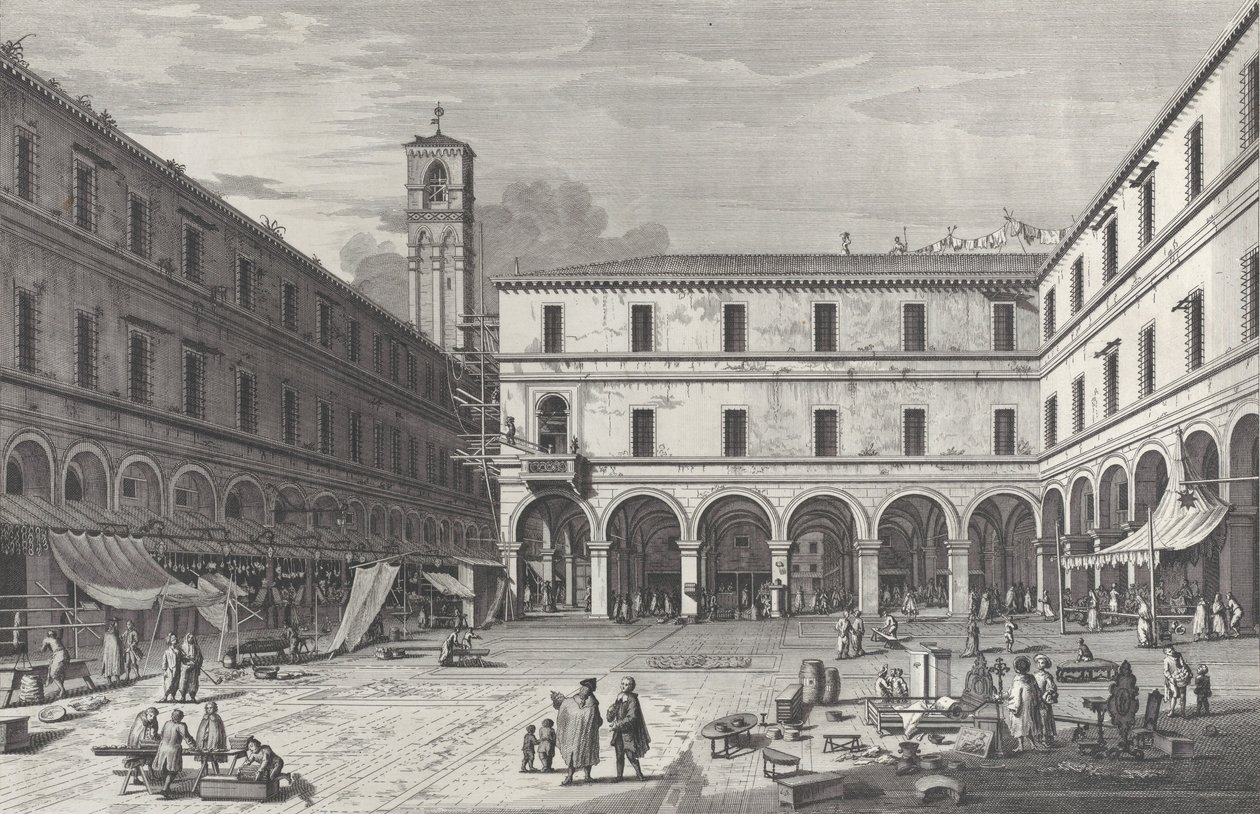 Vista da praça do mercado perto da igreja de San Giacomo, 1763., 1763. de Giovanni Battista Brostoloni