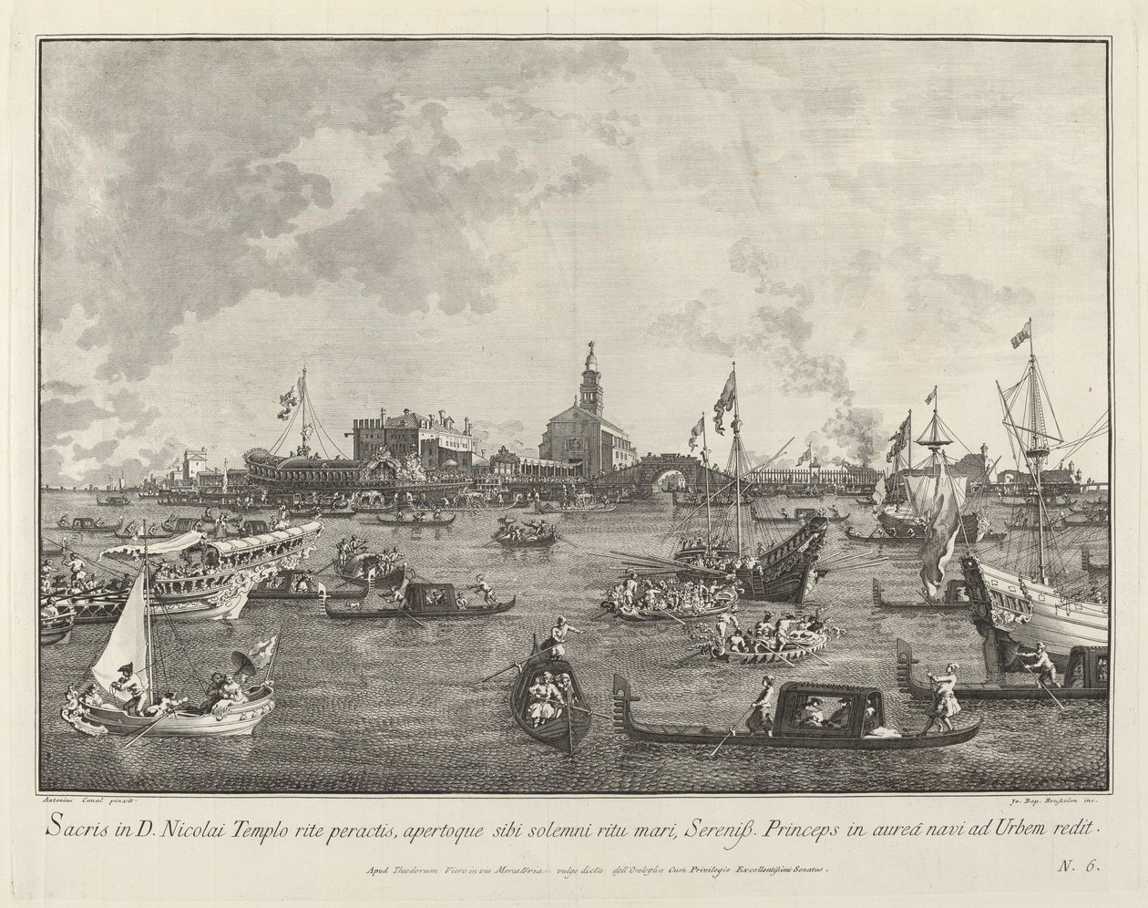 O Doge no Bucintoro saindo de San Nicolò di Lido de Giovanni Battista Brustolon after Canaletto