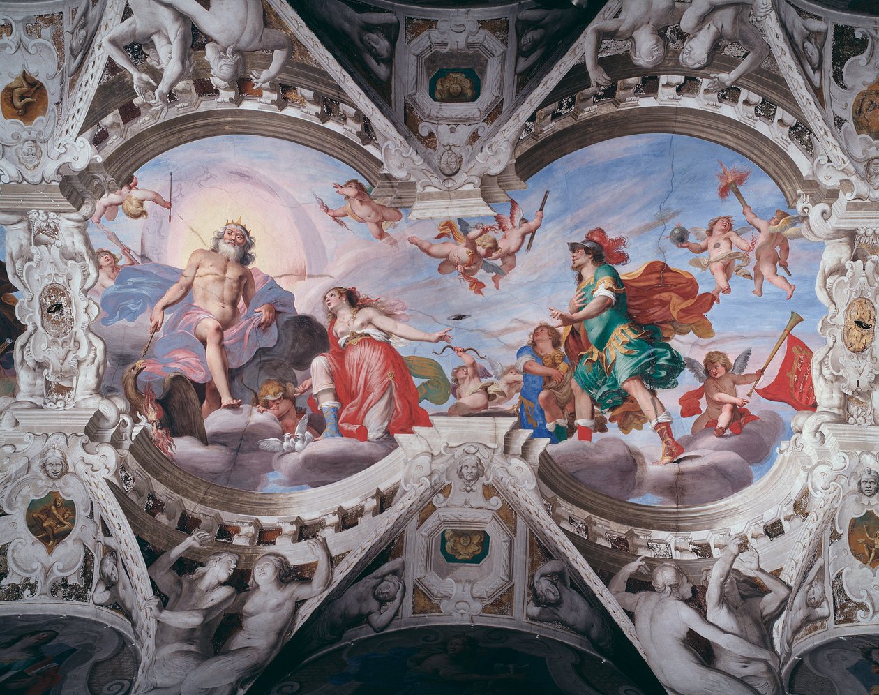 Afrodite implorando a Zeus para não matar o seu amante Anchises (Fresco de Giovanni Battista Carlone