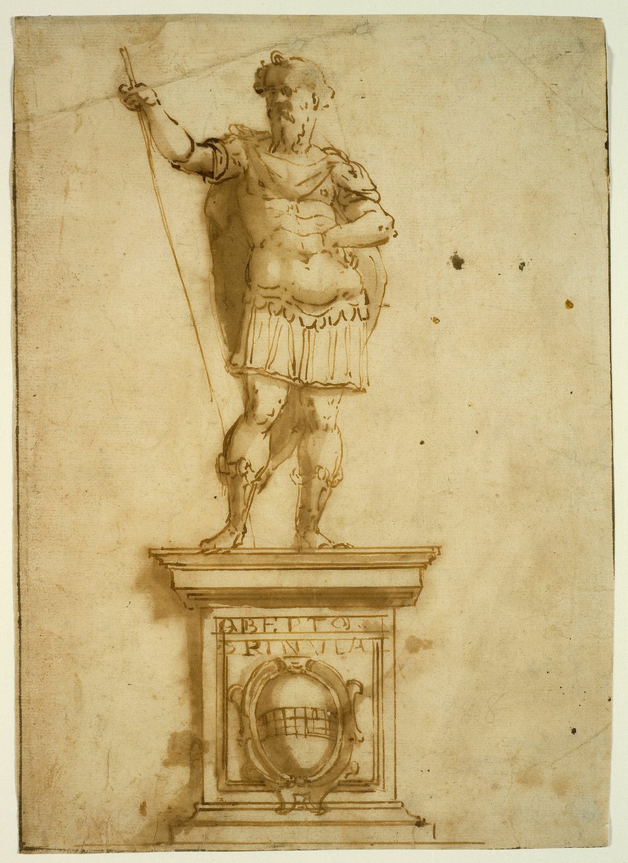 Estátua de guerreiro em pé em um pedestal de Giovanni Battista Castello