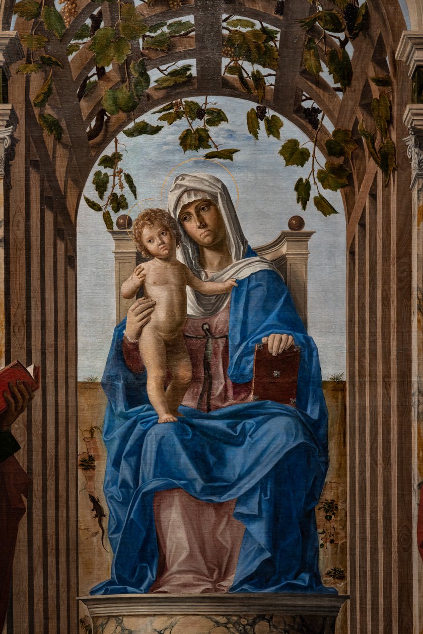 Madona Entronizada com o Menino Jesus entre os santos Tiago e Jerónimo, detalhe de Giovanni Battista Cima da Conegliano