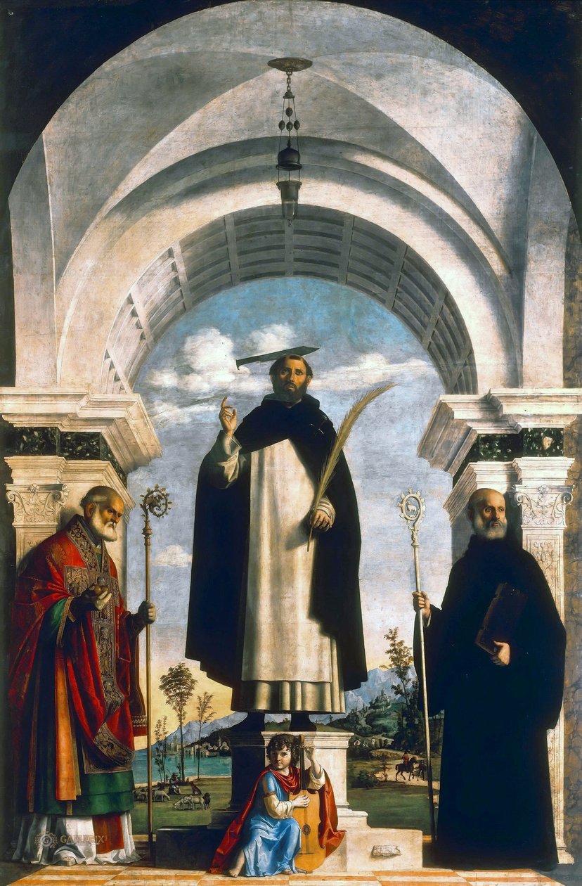 São Pedro Mártir com São Nicolau de Bari, São Bento e um Anjo Músico de Giovanni Battista Cima da Conegliano