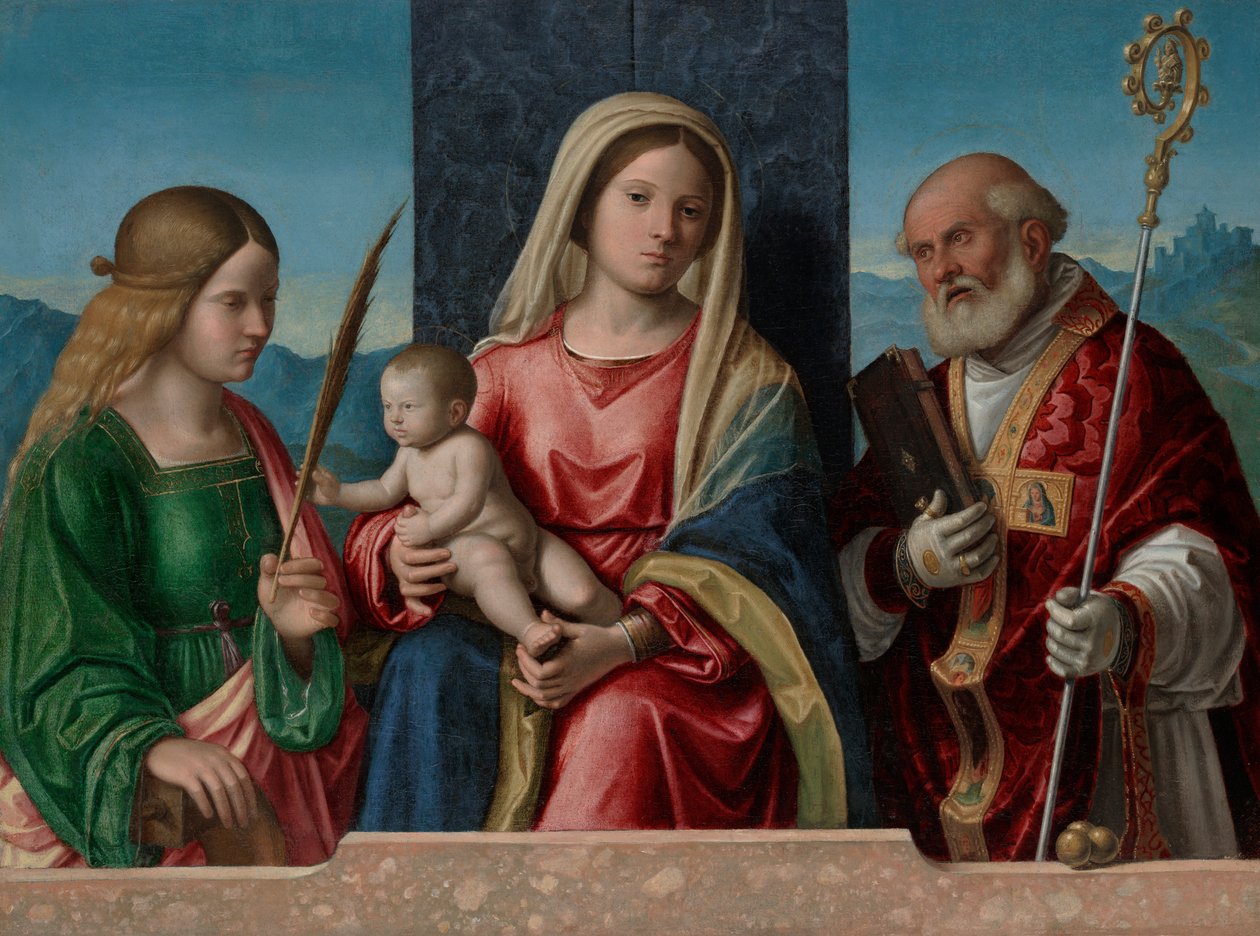 Virgem e Criança com Santos Catarina e Nicolau de Giovanni Battista Cima da Conegliano