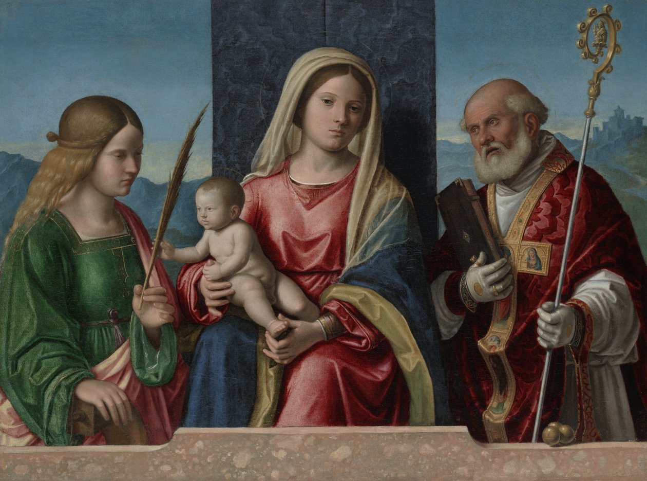 Virgem e menino com os santos Catarina e Nicolau, 1510-17 de Giovanni Battista Cima da Conegliano