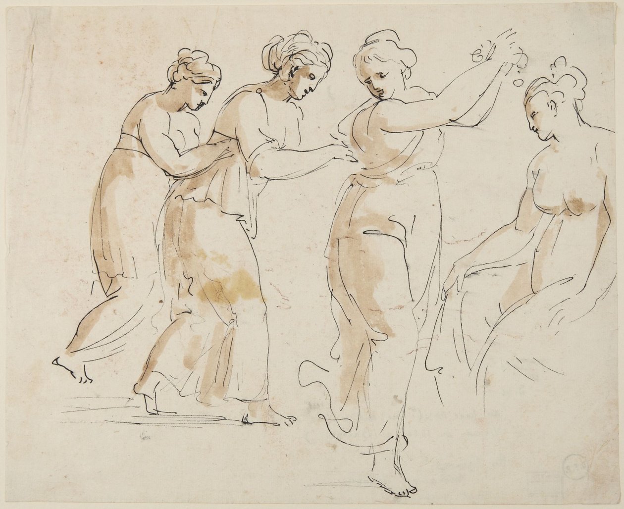 Uma ninfa sentada e três ninfas dançantes de Giovanni Battista Cipriani