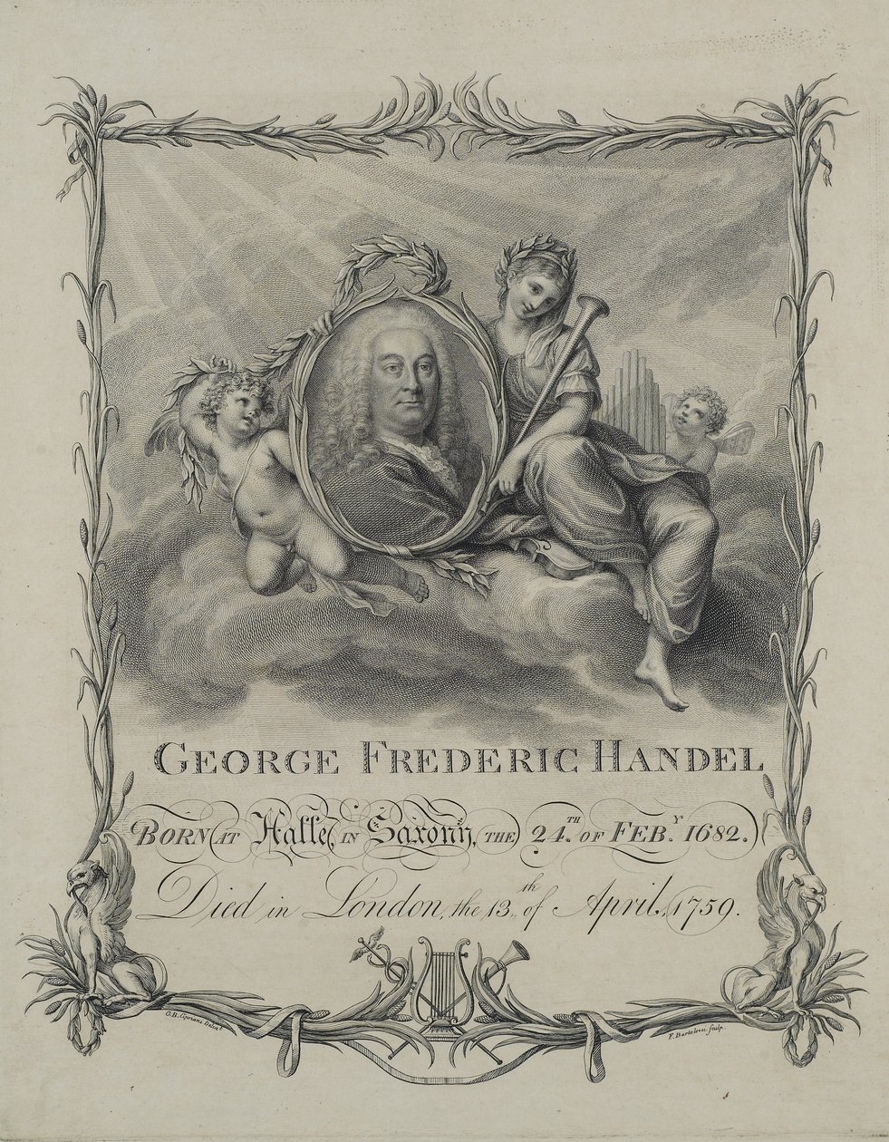 George Frideric Handel, gravado por Francesco Bartolozzi (1727-1815), c.1790 de Giovanni Battista Cipriani