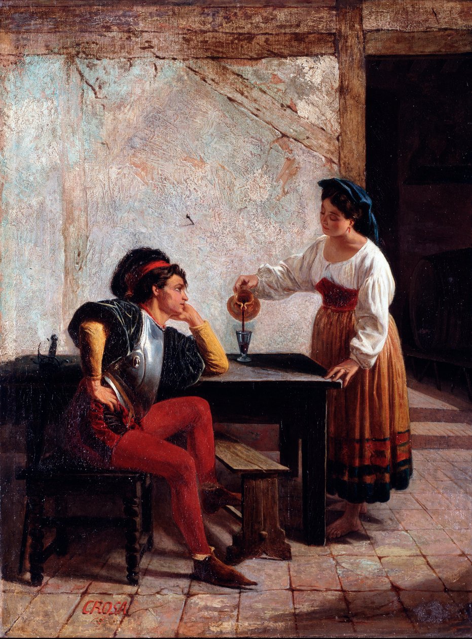 Jovem criado numa estalagem e um soldado Pintura de Giovanni Battista Crosa (activo entre 1859 e 1882) 1865 Dim 98x64 cm Genes, Galleria d