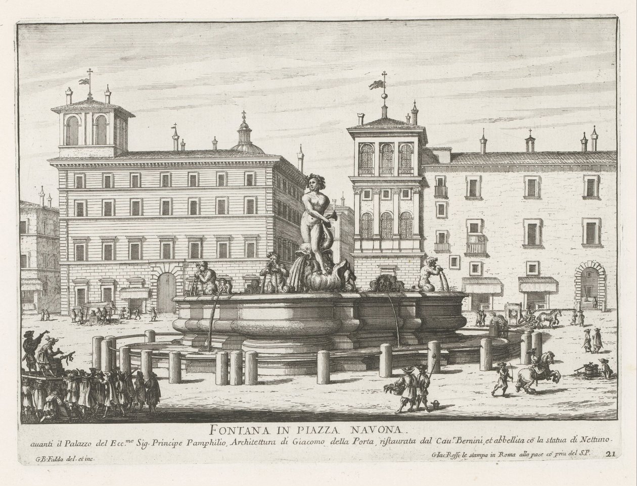Fontana del Moro na Piazza Navona te Roma Fonte na Piazza Navona (título no objeto) Fontes de Roma (título da série) Fonteinen van Rome (título da série) de Giovanni Battista Falda